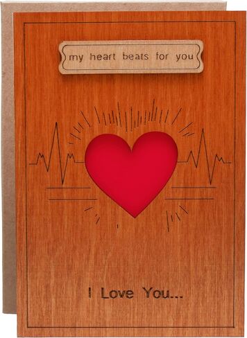Handmade Wooden Happy Anniversary Card with Holder. Wood Wedding Anniversary Cards for Him, Husband, Her, Wife or Parents, Couple. in Saudi Arabia