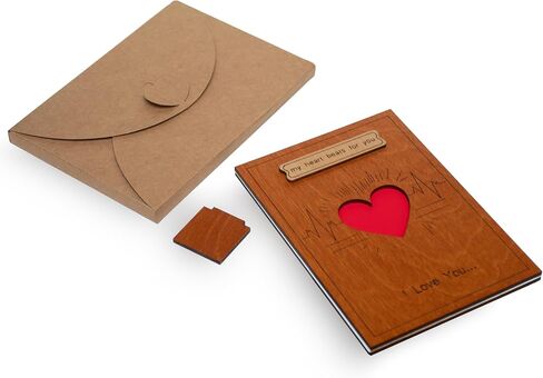 Handmade Wooden Happy Anniversary Card with Holder. Wood Wedding Anniversary Cards for Him, Husband, Her, Wife or Parents, Couple. in Saudi Arabia