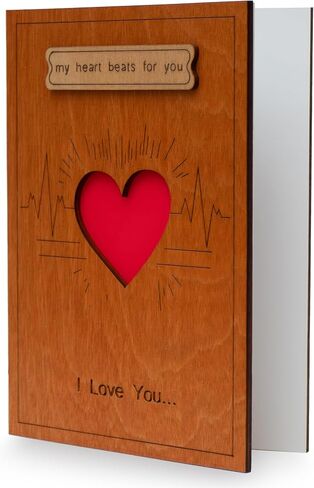 Handmade Wooden Happy Anniversary Card with Holder. Wood Wedding Anniversary Cards for Him, Husband, Her, Wife or Parents, Couple. in Saudi Arabia