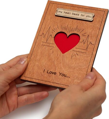 Handmade Wooden Happy Anniversary Card with Holder. Wood Wedding Anniversary Cards for Him, Husband, Her, Wife or Parents, Couple. in Saudi Arabia