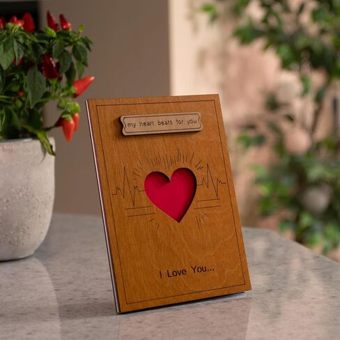 Handmade Wooden Happy Anniversary Card with Holder. Wood Wedding Anniversary Cards for Him, Husband, Her, Wife or Parents, Couple. in Saudi Arabia