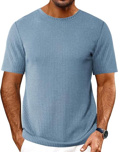 Ekouaer Men's Knit T-Shirts Short Sleeve Casual Ribbed Shirts Lightweight Crewneck Tees Stretchy Undershirts S-XXL in Kuwait