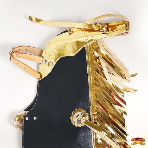 Hilason Western Leather Kids Junior Youth Pro Rodeo Bull Riding Chaps Black | الفصول الثور ركوب | الفصول الغربية الجلود in Kuwait