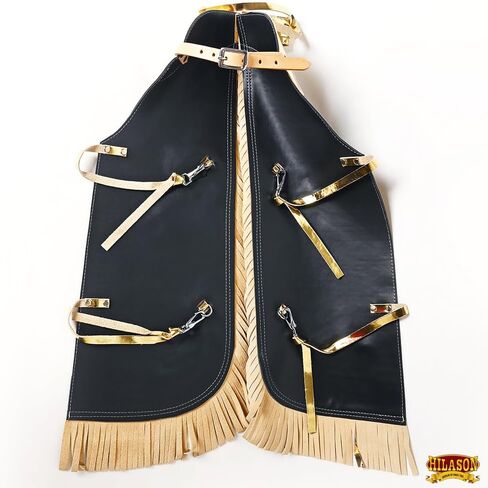 Hilason Western Leather Kids Junior Youth Pro Rodeo Bull Riding Chaps Black | الفصول الثور ركوب | الفصول الغربية الجلود in Kuwait
