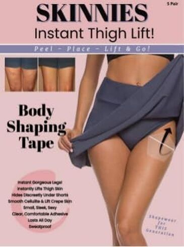 Skinnies Instant Thigh Lift Tape - Patented & Made in USA - Clear Adhesive Strips Instantly Lift Loose Skin and Smooth Cellulite - Sweatproof and All-Day Wear Body Tape for Women - 5 Pairs in Saudi Arabia