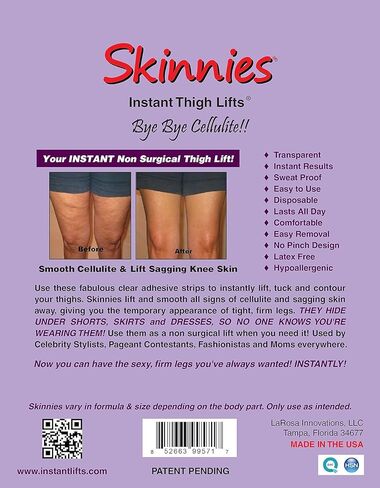 Skinnies Instant Thigh Lift Tape - Patented & Made in USA - Clear Adhesive Strips Instantly Lift Loose Skin and Smooth Cellulite - Sweatproof and All-Day Wear Body Tape for Women - 5 Pairs in Saudi Arabia