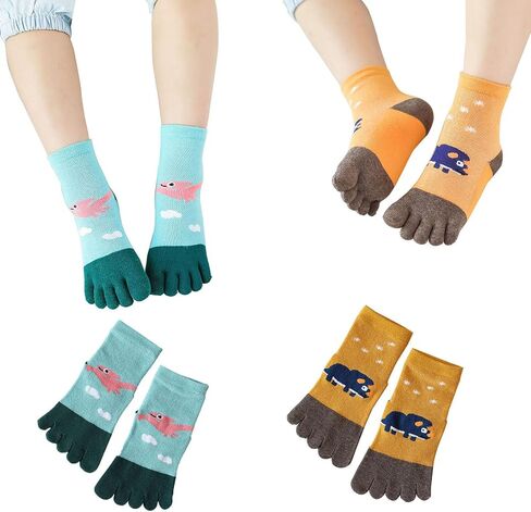 2 Pairs Cotton Five Finger Toe Socks Athletic Running Breathable Mesh Dinosaur Dress Socks for Kids Boys Girls 2-9 Years in Saudi Arabia