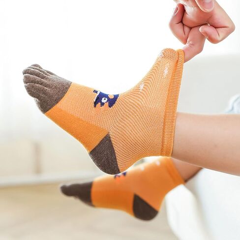 2 Pairs Cotton Five Finger Toe Socks Athletic Running Breathable Mesh Dinosaur Dress Socks for Kids Boys Girls 2-9 Years in Saudi Arabia