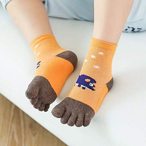 2 Pairs Cotton Five Finger Toe Socks Athletic Running Breathable Mesh Dinosaur Dress Socks for Kids Boys Girls 2-9 Years in Saudi Arabia