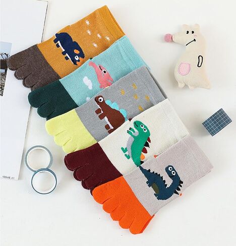 2 Pairs Cotton Five Finger Toe Socks Athletic Running Breathable Mesh Dinosaur Dress Socks for Kids Boys Girls 2-9 Years in Saudi Arabia