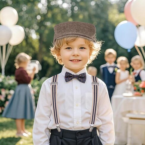 قبعة Newsboy Kids مع Sumbender مجموعة تعليقات أنيقة قابلة للتعديل لحفل الزفاف ، التقاط الصور ، 100 يوم من المدرسة in Kuwait