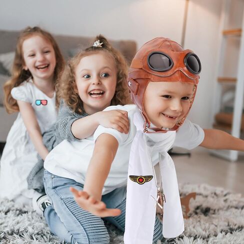 Kyson Kids Aviator Costume Leather Aviator Hat With Goggles Scarf Brooch Necklace for Boy Girl Halloween Aviation Theme Party in Saudi Arabia