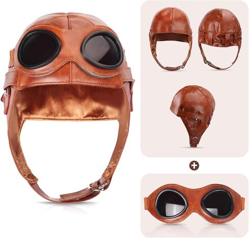 Kyson Kids Aviator Costume Leather Aviator Hat With Goggles Scarf Brooch Necklace for Boy Girl Halloween Aviation Theme Party in Saudi Arabia