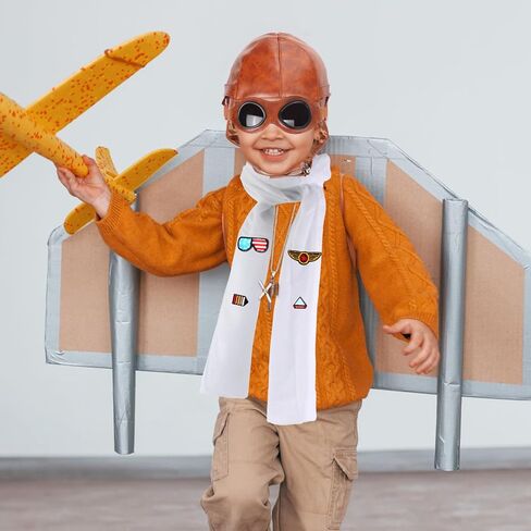 Kyson Kids Aviator Costume Leather Aviator Hat With Goggles Scarf Brooch Necklace for Boy Girl Halloween Aviation Theme Party in Saudi Arabia