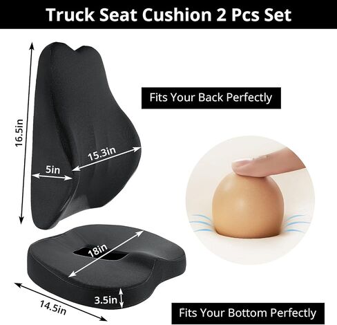 HOMBYS Memory Foam Truck Seat Cushion,Truck Seat Cushions for Truck Drivers,Semi Truck Truck Driver Seat Pad & Back Support for Truck Drivers,Semi Truck Driver Accessories,Black in Kuwait