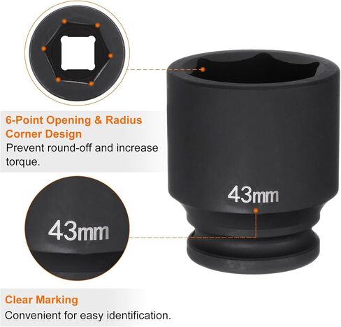 HARFINGTON 6-Point Impact Socket 3/4" Drive 43mm Metric 40Cr Alloy Steel Spindle Axle Nut Impact Socket in Saudi Arabia