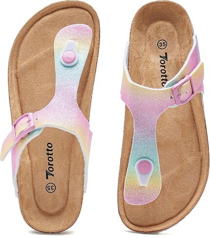 Torotto Boys Girls Glitter Slide Sandals Kids Flip Flops Cork Slipper with Adjustable Straps (Toddler/Little Kid/Big Kid) in Kuwait