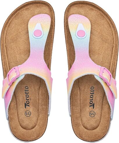 Torotto Boys Girls Glitter Slide Sandals Kids Flip Flops Cork Slipper with Adjustable Straps (Toddler/Little Kid/Big Kid) in Kuwait