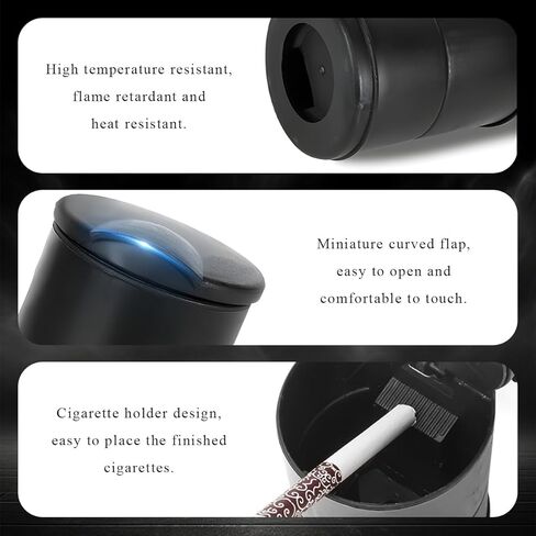 Car Ashtray with Lid, Automotive Ashtray with Lid Smell Proof, Smokeless Cigarette Ashtray Holder Cup with LED Blue Light for Most Vehicles, Universal Car Accessories in Kuwait
