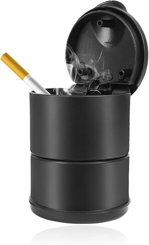 Car Ashtray with Lid, Automotive Ashtray with Lid Smell Proof, Smokeless Cigarette Ashtray Holder Cup with LED Blue Light for Most Vehicles, Universal Car Accessories in Kuwait