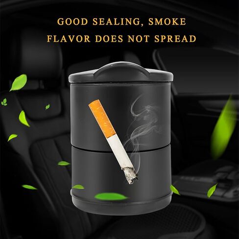 Car Ashtray with Lid, Automotive Ashtray with Lid Smell Proof, Smokeless Cigarette Ashtray Holder Cup with LED Blue Light for Most Vehicles, Universal Car Accessories in Kuwait
