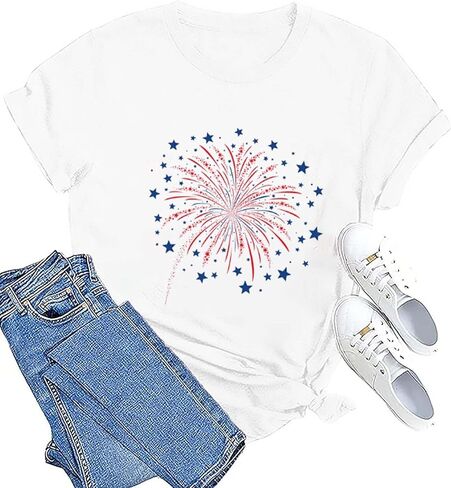 Patriotic T-Shirts for Women Red White and Blue 4th of July Shirt American Flag Wine Glass Graphic Tee Tops in Saudi Arabia