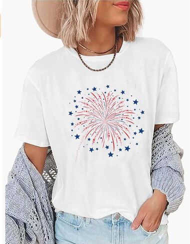 Patriotic T-Shirts for Women Red White and Blue 4th of July Shirt American Flag Wine Glass Graphic Tee Tops in Saudi Arabia