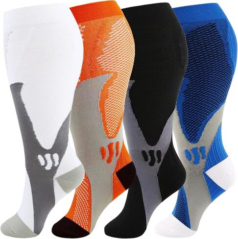 CUBlEX 4 Pairs Plus Size Compression Socks Unisex 20-30mmHg Knee high XXL- XXXXL for Woman & Man in Saudi Arabia