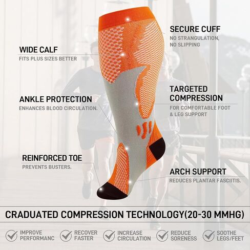 CUBlEX 4 Pairs Plus Size Compression Socks Unisex 20-30mmHg Knee high XXL- XXXXL for Woman & Man in Saudi Arabia