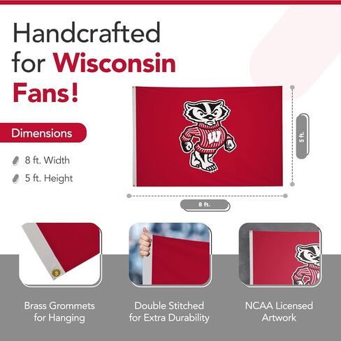 Wisconsin Badgers College Sports Printed Flag - NCAA Licensed - Super Polyester 2' x 3' School Banner (Red, White) in Saudi Arabia