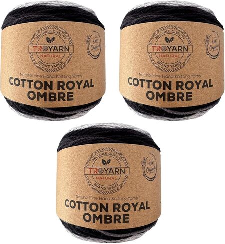 خيوط Troyarn Cotton Royal Ombre (1- حزمة شلات) مع ألوان قوس قزح، غزل ناعم للكروشيه والحياكة% 100 قطن عضوي غزل الفصول الأربعة 1x100 جرام (1x230 ياردة) (20105) in Kuwait