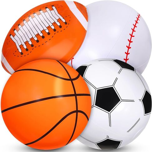 Sosation 4 Pcs Giant Inflatable Beach Ball 30inch Large Baseball Soccer Basketball Football 2.5ft Inflatable Sport Ball for Summer Pool Beach Outdoor Sports Themed Party(Various Style) in Saudi Arabia