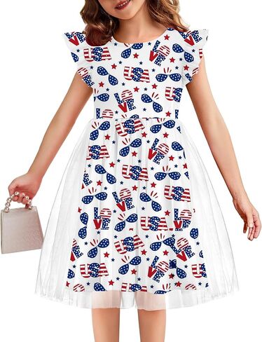 Kids USA Dress for Girls 4th of July Dresses American Flag Skirts Patriotic Tulle Dress Independence Day Outfit 4-10y in Kuwait