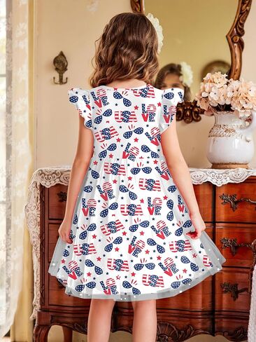 Kids USA Dress for Girls 4th of July Dresses American Flag Skirts Patriotic Tulle Dress Independence Day Outfit 4-10y in Kuwait