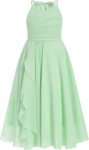 IBTOM CASTLE Flower Girls Dress Halter Pleated Chiffon Junior Bridesmaid Dress Wedding Flowy A-line Party Pageant Prom Dress in Saudi Arabia