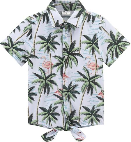 NOOMELFISH GIRLS TIE FRONT HAWAIIAN SUMPER TROPIC TROPIC TROPIC LITEVE BUNTER DOWN TOPS (5-12 years) in Saudi Arabia