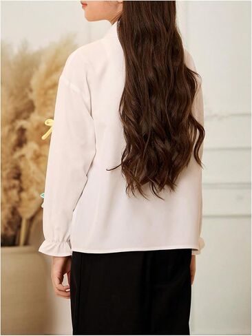 WDIRARA Girl's Bow Button Down Blouses Long Sleeve Collar Shirt Ruffle Cute Tops in Saudi Arabia