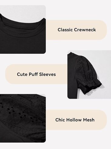 Girls Summer Shirts Cute Hollow Out Puff Short Sleeve Tops Casual Crewneck Tee Blouse 6-15 Years in Saudi Arabia