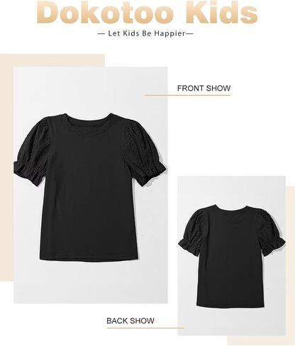 Girls Summer Shirts Cute Hollow Out Puff Short Sleeve Tops Casual Crewneck Tee Blouse 6-15 Years in Saudi Arabia