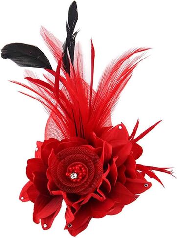 Song Qing Women's Fascinator Feather Flower Hair Clip Pin Brooch Corsage Bridal Hairband Derby Hat Cocktail Party Wedding (A01 Red) in Kuwait