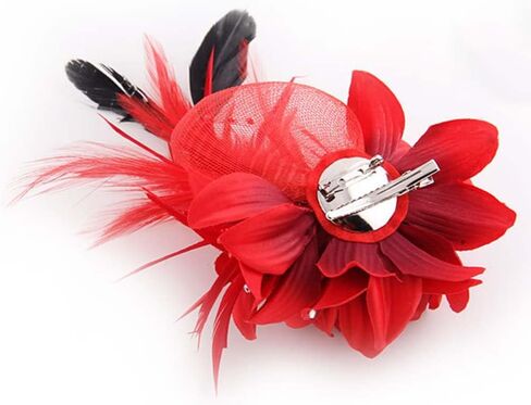 Song Qing Women's Fascinator Feather Flower Hair Clip Pin Brooch Corsage Bridal Hairband Derby Hat Cocktail Party Wedding (A01 Red) in Kuwait