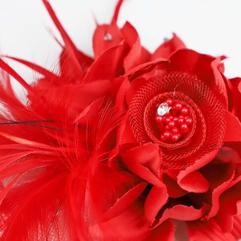 Song Qing Women's Fascinator Feather Flower Hair Clip Pin Brooch Corsage Bridal Hairband Derby Hat Cocktail Party Wedding (A01 Red) in Kuwait