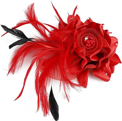 Song Qing Women's Fascinator Feather Flower Hair Clip Pin Brooch Corsage Bridal Hairband Derby Hat Cocktail Party Wedding (A01 Red) in Kuwait