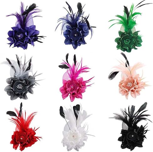 Song Qing Women's Fascinator Feather Flower Hair Clip Pin Brooch Corsage Bridal Hairband Derby Hat Cocktail Party Wedding (A01 Red) in Kuwait