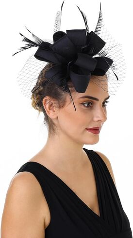 Fascinators for Women Tea Party Hat Handmade Headband Derby Hat for Wedding Church Bridal Cocktail Feathers Hair Clip in Kuwait