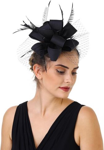 Fascinators for Women Tea Party Hat Handmade Headband Derby Hat for Wedding Church Bridal Cocktail Feathers Hair Clip in Kuwait