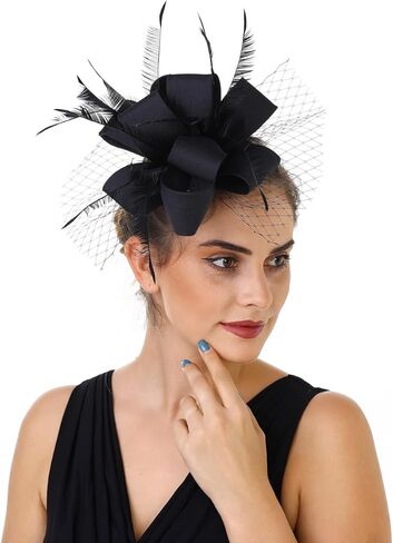 Fascinators for Women Tea Party Hat Handmade Headband Derby Hat for Wedding Church Bridal Cocktail Feathers Hair Clip in Kuwait