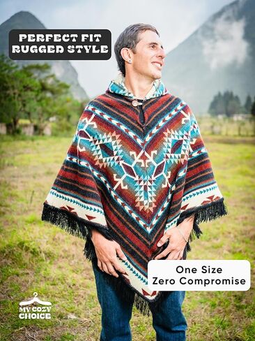 Adult Ponchos with Hood for Men – Alpaca Mens Poncho with Hood – Ponchos for Men – Traditional Alpaca Poncho in Kuwait