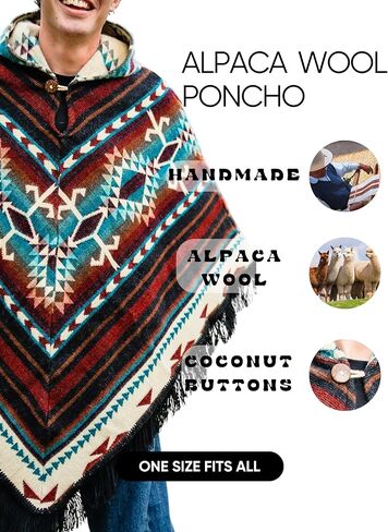 Adult Ponchos with Hood for Men – Alpaca Mens Poncho with Hood – Ponchos for Men – Traditional Alpaca Poncho in Kuwait