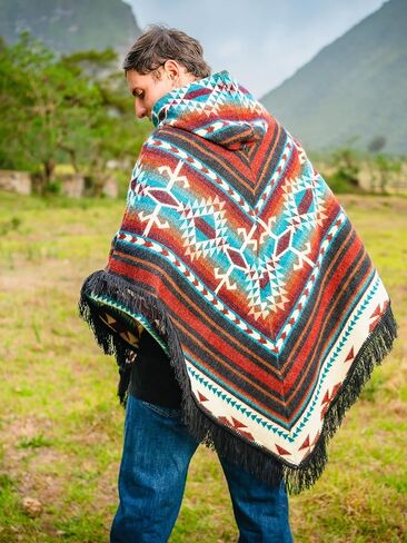 Adult Ponchos with Hood for Men – Alpaca Mens Poncho with Hood – Ponchos for Men – Traditional Alpaca Poncho in Kuwait